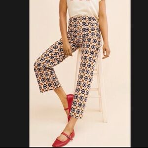 Anthropologie Colette Floral Cropped Trousers - Black and Tan